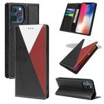3-Splicing Flip Microfiber Leather Phone Case For iPhone 13 Pro(Black Red)