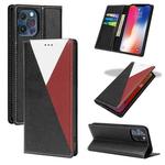 3-Splicing Flip Microfiber Leather Phone Case For iPhone 13 Pro Max(Black Red)