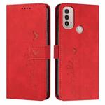 For Motorola Moto E20/E30/E40 Skin Feel Heart Pattern Leather Phone Case(Red)