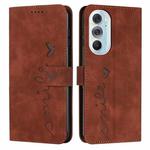 For Motorola Edge X30 Skin Feel Heart Pattern Leather Phone Case(Brown)