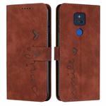 For Motorola Moto G Play 2021 Skin Feel Heart Pattern Leather Phone Case(Brown)