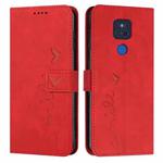 For Motorola Moto G Play 2021 Skin Feel Heart Pattern Leather Phone Case(Red)
