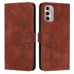 For Motorola Moto G Stylus 5G 2022 Skin Feel Heart Pattern Leather Phone Case(Brown)