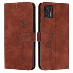 For Motorola Moto G Stylus 2021 Skin Feel Heart Pattern Leather Phone Case(Brown)