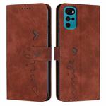 For Motorola Moto G22 Skin Feel Heart Pattern Leather Phone Case(Brown)