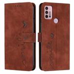 For Motorola Moto G30 Skin Feel Heart Pattern Leather Phone Case(Brown)