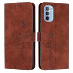 For Motorola Moto G51 5G Skin Feel Heart Pattern Leather Phone Case(Brown)