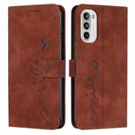 For Motorola Moto G52 Skin Feel Heart Pattern Leather Phone Case(Brown)