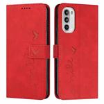 For Motorola Moto G52 Skin Feel Heart Pattern Leather Phone Case(Red)