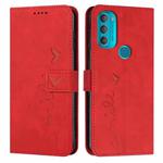 For Motorola Moto G71 5G Skin Feel Heart Pattern Leather Phone Case(Red)