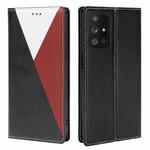 For Samsung Galaxy A32 5G 3-Splicing Flip Microfiber Leather Phone Case(Black Red)