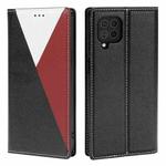 For Samsung Galaxy A42 5G 3-Splicing Flip Microfiber Leather Phone Case(Black Red)