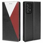 For Samsung Galaxy A72 5G / 4G 3-Splicing Flip Microfiber Leather Phone Case(Black Red)