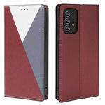 For Samsung Galaxy A72 5G / 4G 3-Splicing Flip Microfiber Leather Phone Case(Red Blue)