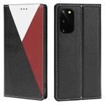 For Samsung Galaxy S20 3-Splicing Flip Microfiber Leather Phone Case(Black Red)