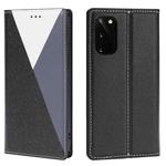 For Samsung Galaxy S20 3-Splicing Flip Microfiber Leather Phone Case(Black Blue)