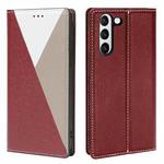 For Samsung Galaxy S21 5G 3-Splicing Flip Microfiber Leather Phone Case(Red Grey)