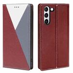 For Samsung Galaxy S21 5G 3-Splicing Flip Microfiber Leather Phone Case(Red Blue)