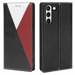 For Samsung Galaxy S21+ 5G 3-Splicing Flip Microfiber Leather Phone Case(Black Red)