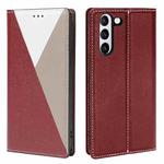 For Samsung Galaxy S21+ 5G 3-Splicing Flip Microfiber Leather Phone Case(Red Grey)