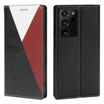 For Samsung Galaxy S21 Ultra 5G 3-Splicing Flip Microfiber Leather Phone Case(Black Red)