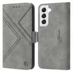 For Samsung Galaxy S22 5G RFID Geometric Line Flip Leather Phone Case(Grey)