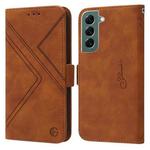 For Samsung Galaxy S22 Plus 5G RFID Geometric Line Flip Leather Phone Case(Brown)