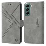 For Samsung Galaxy S22 Plus 5G RFID Geometric Line Flip Leather Phone Case(Grey)