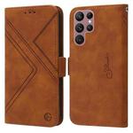 For Samsung Galaxy S22 Ultra 5G RFID Geometric Line Flip Leather Phone Case(Brown)