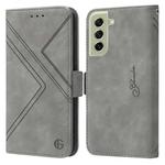 For Samsung Galaxy S21 FE 5G 5G RFID Geometric Line Flip Leather Phone Case(Grey)