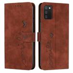 For Samsung Galaxy A02S 166mm US Version Skin Feel Heart Pattern Leather Phone Case(Brown)