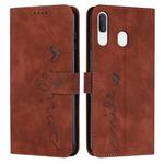 For Samsung Galaxy A20/A30 Skin Feel Heart Pattern Leather Phone Case(Brown)