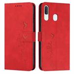 For Samsung Galaxy A20/A30 Skin Feel Heart Pattern Leather Phone Case(Red)