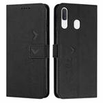 For Samsung Galaxy A20/A30 Skin Feel Heart Pattern Leather Phone Case(Black)
