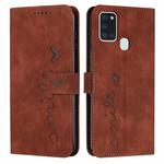 For Samsung Galaxy A21S Skin Feel Heart Pattern Leather Phone Case(Brown)