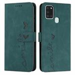 For Samsung Galaxy A21S Skin Feel Heart Pattern Leather Phone Case(Green)
