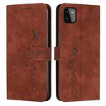 For Samsung Galaxy A22 5G Skin Feel Heart Pattern Leather Phone Case(Brown)