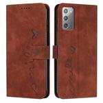 For Samsung Galaxy Note20 Skin Feel Heart Pattern Leather Phone Case(Brown)