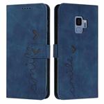 For Samsung Galaxy S9 Skin Feel Heart Pattern Leather Phone Case(Blue)