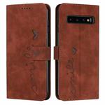 For Samsung Galaxy S10 Skin Feel Heart Pattern Leather Phone Case(Brown)