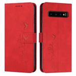 For Samsung Galaxy S10 Skin Feel Heart Pattern Leather Phone Case(Red)