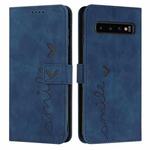 For Samsung Galaxy S10 Skin Feel Heart Pattern Leather Phone Case(Blue)