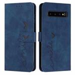 For Samsung Galaxy S10+ Skin Feel Heart Pattern Leather Phone Case(Blue)