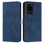 For Samsung Galaxy S20 Ultra Skin Feel Heart Pattern Leather Phone Case(Blue)