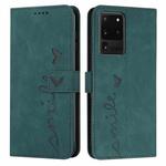 For Samsung Galaxy S20 Ultra Skin Feel Heart Pattern Leather Phone Case(Green)