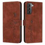 For Samsung Galaxy S21 FE Skin Feel Heart Pattern Leather Phone Case(Brown)