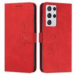For Samsung Galaxy S21 Ultra Skin Feel Heart Pattern Leather Phone Case(Red)