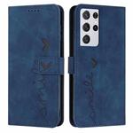 For Samsung Galaxy S21 Ultra Skin Feel Heart Pattern Leather Phone Case(Blue)