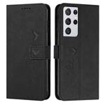 For Samsung Galaxy S21 Ultra Skin Feel Heart Pattern Leather Phone Case(Black)