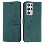 For Samsung Galaxy S21 Ultra Skin Feel Heart Pattern Leather Phone Case(Green)